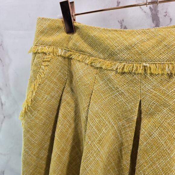 Anthropologie Skirt Womens 8 Medium Yellow Tweed Fringe Tapestry Maeve Circle - Picture 2 of 13